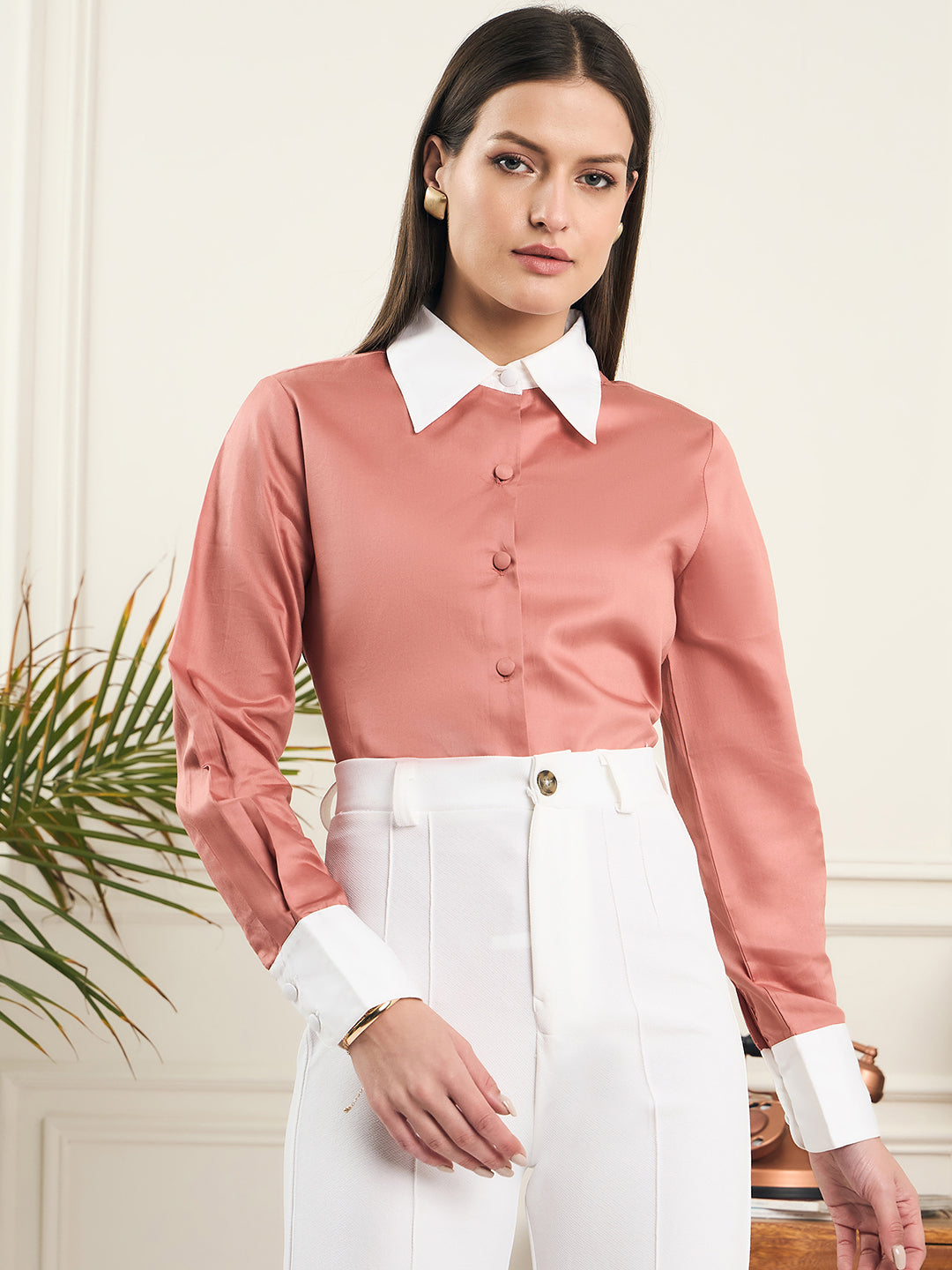 Noi Womens Colour Block Formal Shirt With Full Sleeves