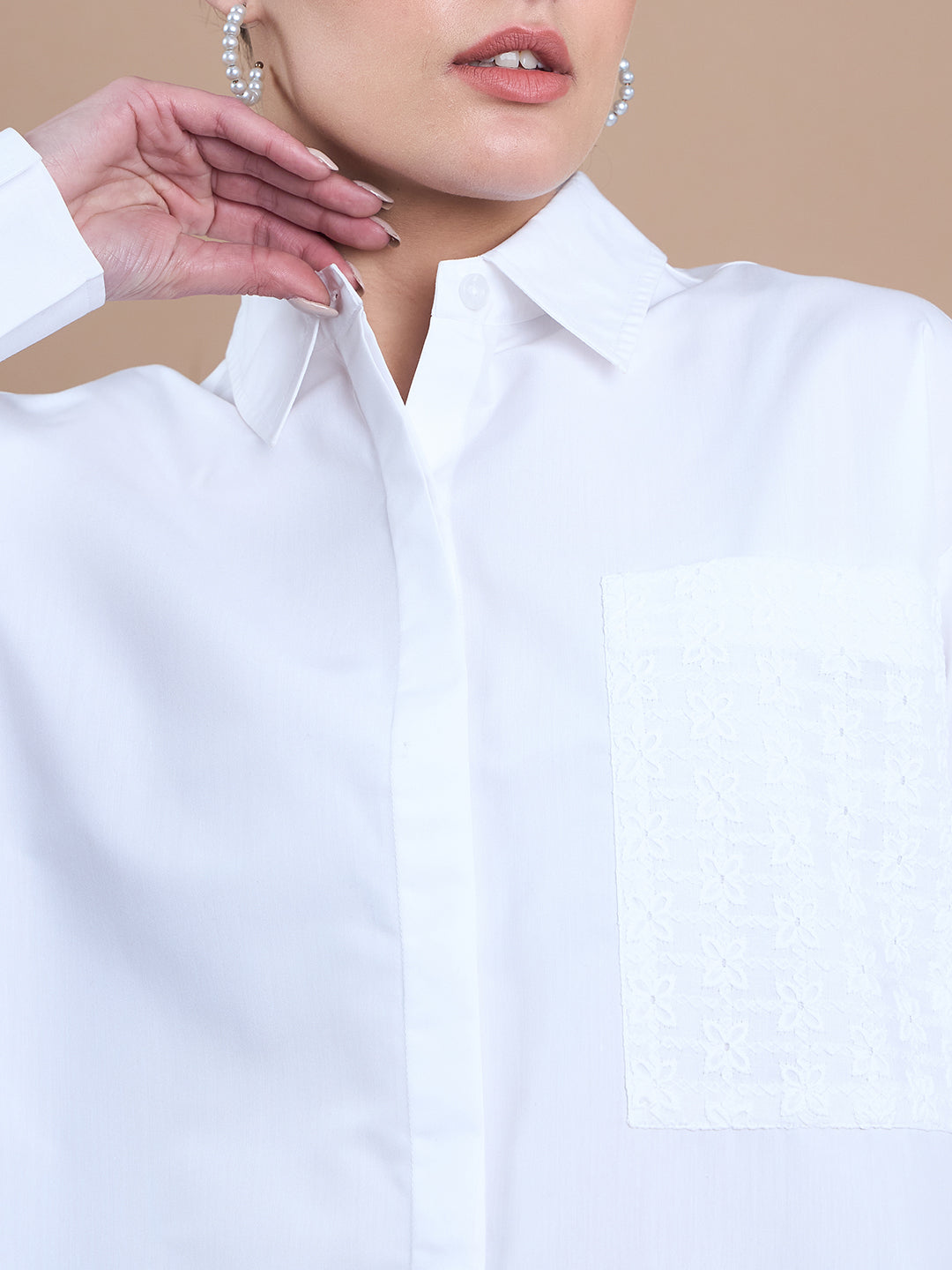 Noi Womens Oversized White Shirt With Full Sleeves