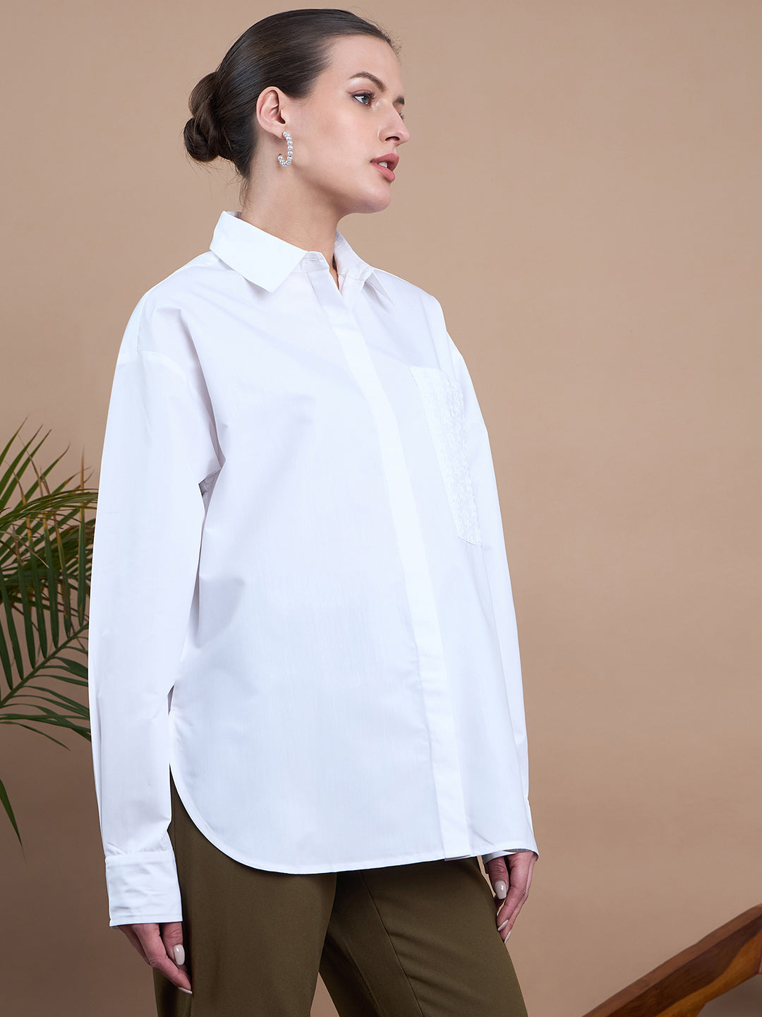 Noi Womens Oversized White Shirt With Full Sleeves