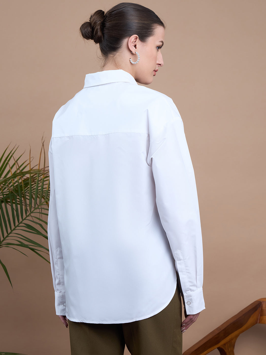 Noi Womens Oversized White Shirt With Full Sleeves