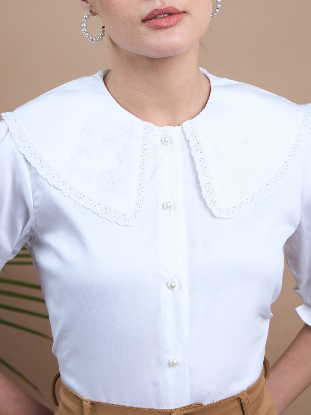 Noi Womens Embroidered Shirt With Puff Sleeve