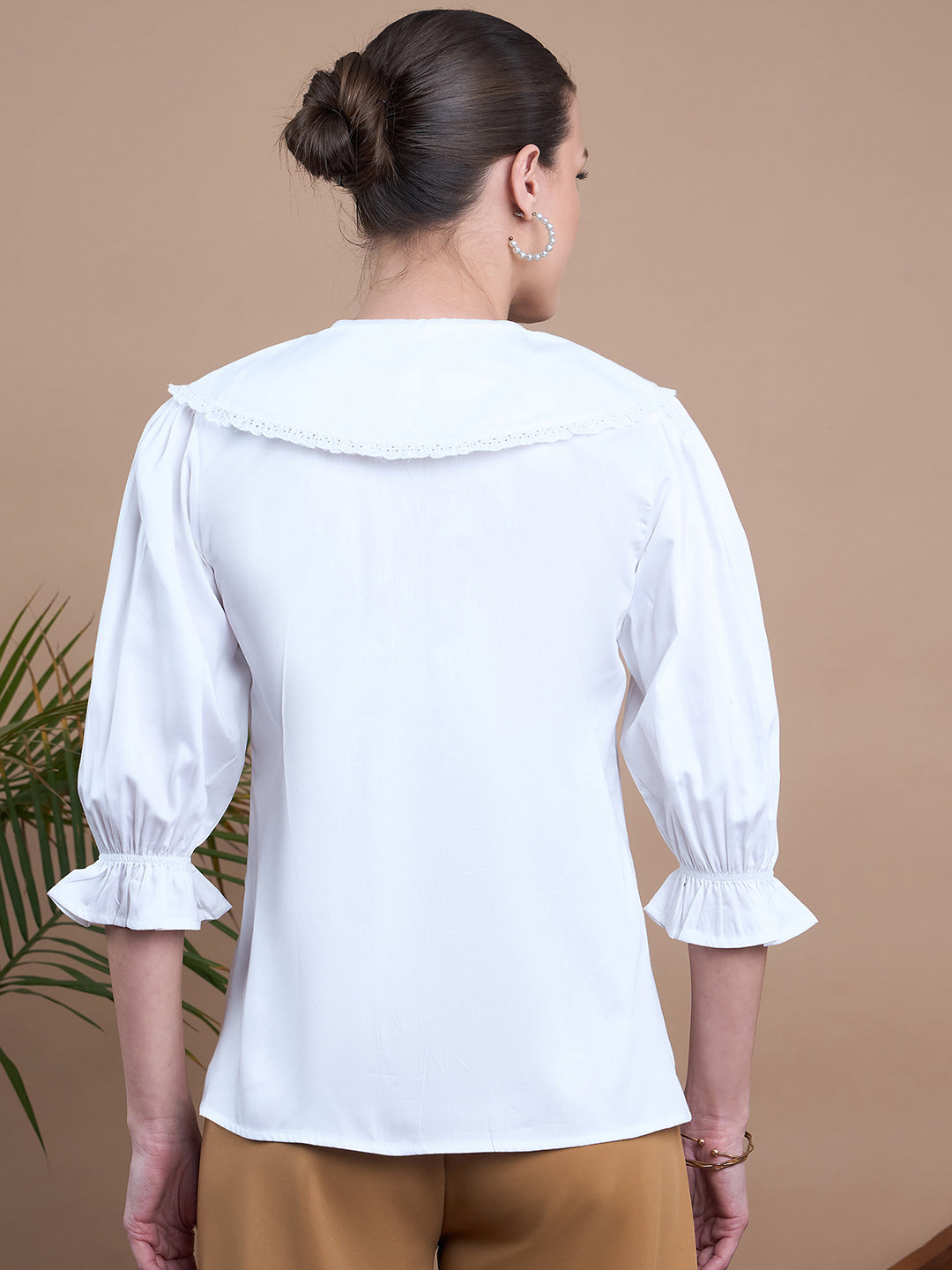 Noi Womens Embroidered Shirt With Puff Sleeve