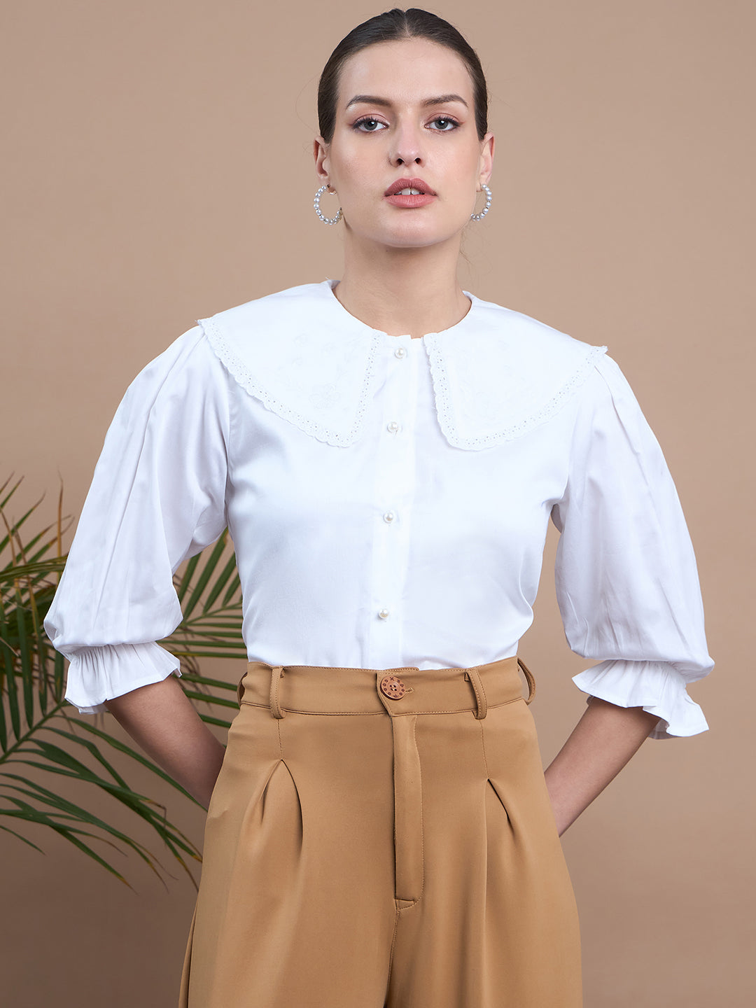 Noi Womens Embroidered Shirt With Puff Sleeve