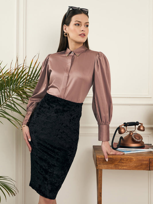 Noi Womens Solid Satin Formal Shirt With Full Sleeves