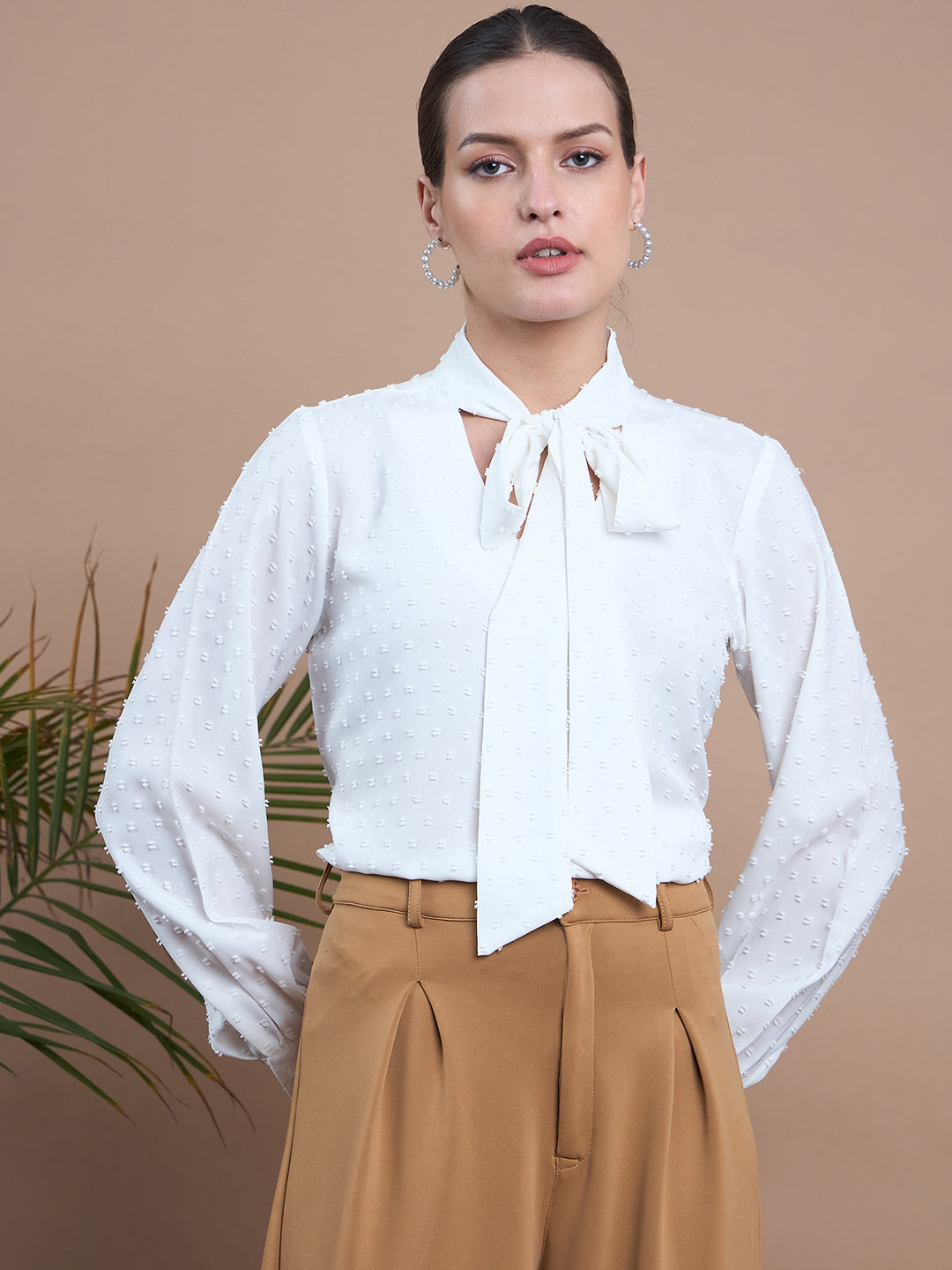 Noi Womens White Top With Neck Tie-Up