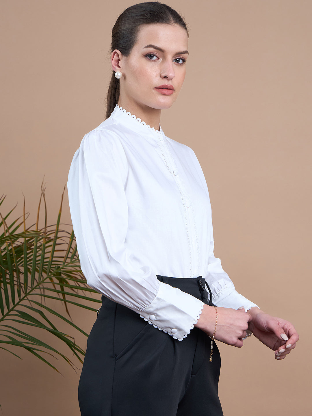 Noi Womens White Shirt With Full Sleeves