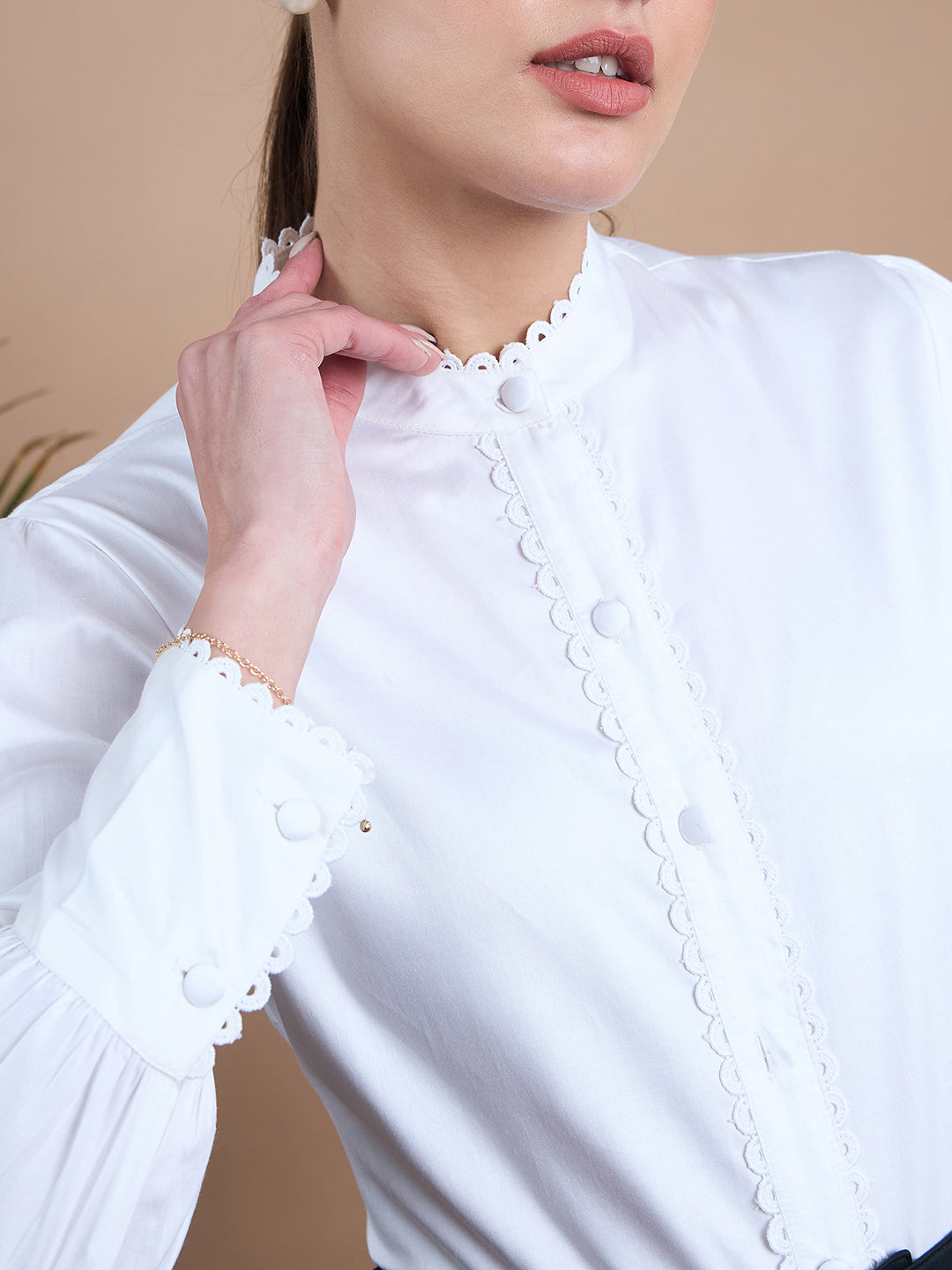 Noi Womens White Shirt With Full Sleeves