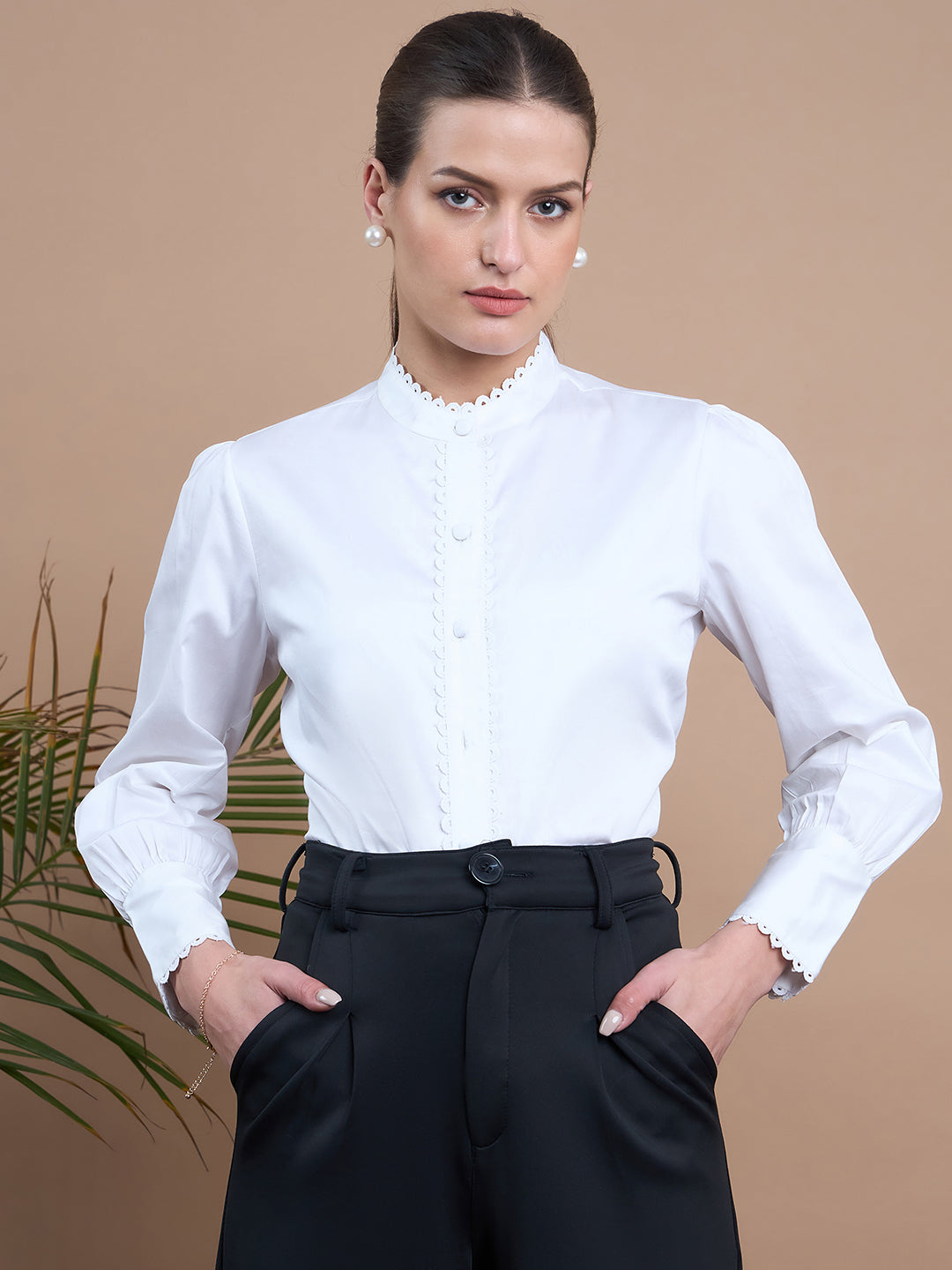 Noi Womens White Shirt With Full Sleeves