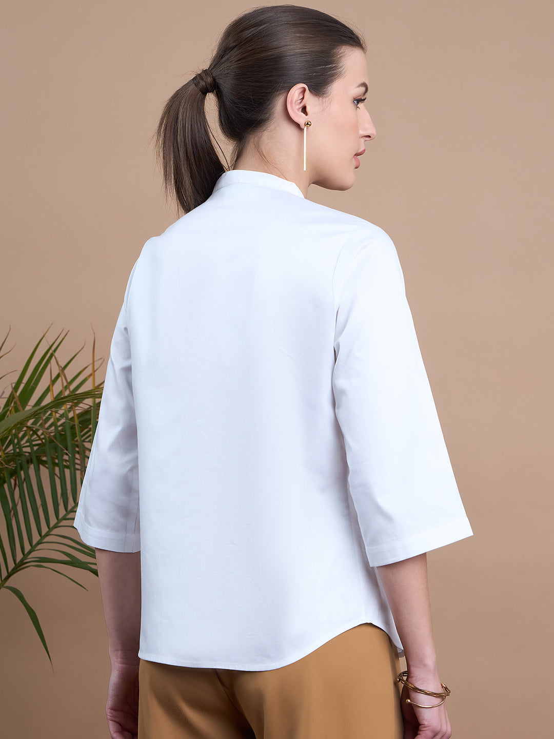 Noi Womens Solid Satin  Formal Shirt With Ruffles.