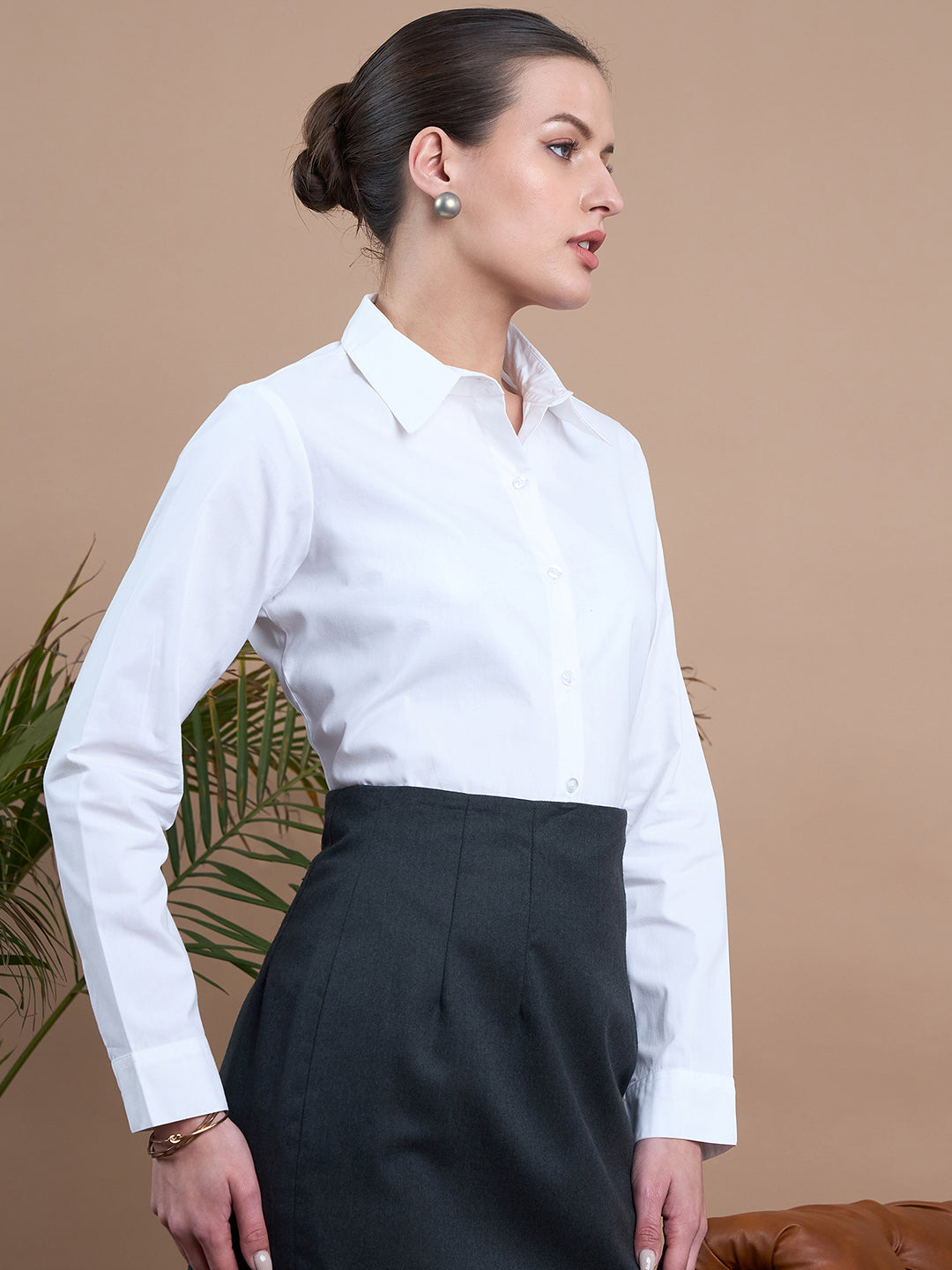 Noi Womens Solid Cotton Formal Shirt With Full Sleeves