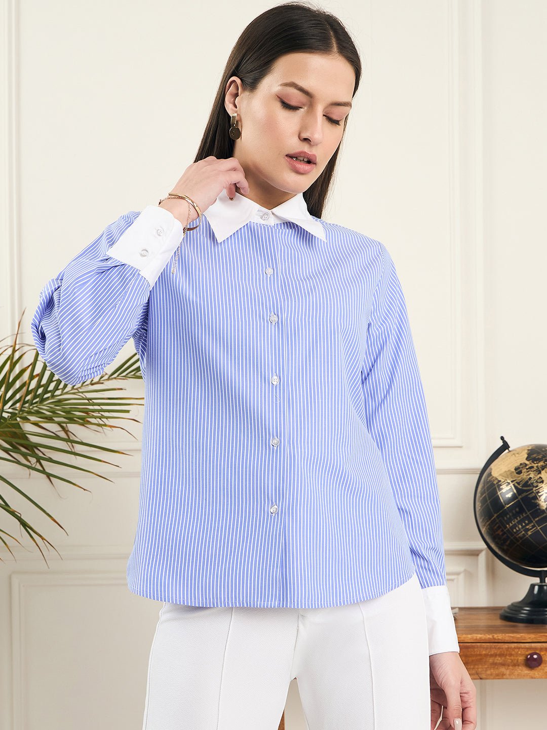 Noi Womensstriped Full Sleeve Banker Shirt