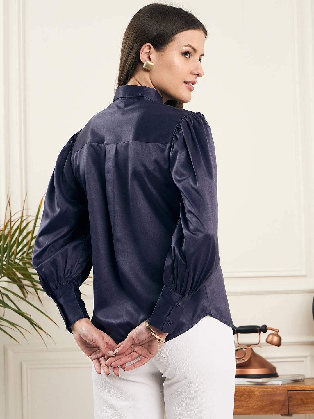 Noi Womens Solid Satin Formal Shirt With Full Sleeves